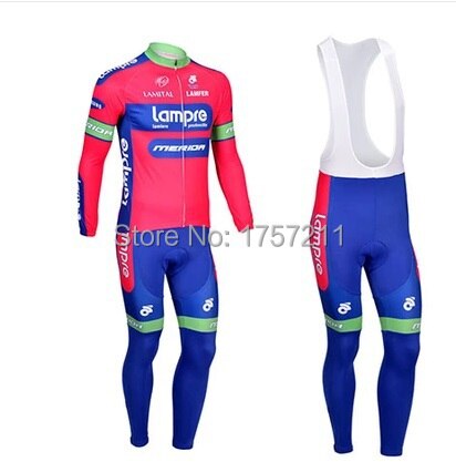 2013 Lampre [thermal] long sleeve cycling jersey and cycle bib pants set mountain bike riding cheap sports equipment best wear